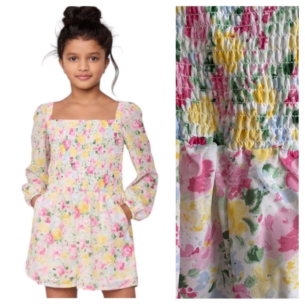 Janie and Jack Emma Floral Smocked Romper 🌸